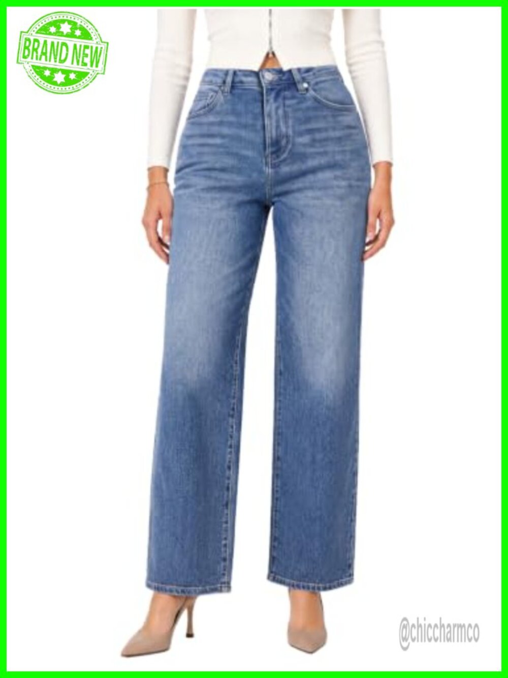 Wide Leg Jeans High Rise Tummy Control Stretch Denim Loose Fit